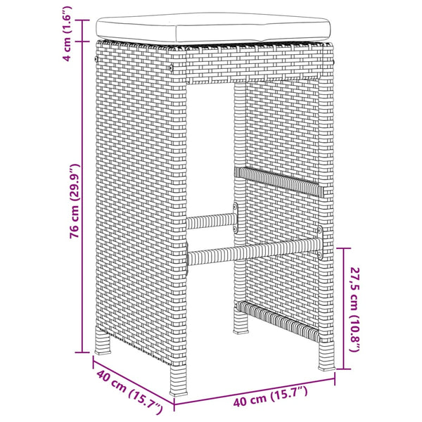 Garten Barhocker Braun Poly Rattan mit Kissen, 6er Set
