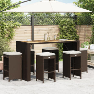 Garten Barhocker Braun Poly Rattan mit Kissen, 6er Set