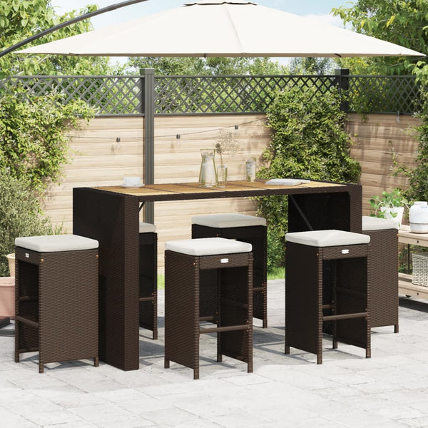 Garten Barhocker Braun Poly Rattan mit Kissen, 6er Set