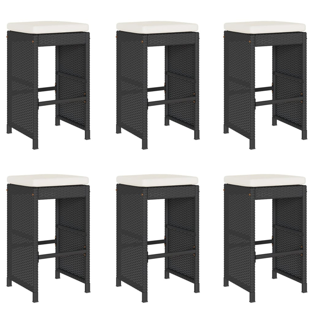 Garten Barhocker Set mit Kissen, 6 Stk, Schwarz