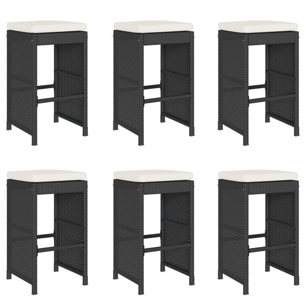 Garten Barhocker Set mit Kissen, 6 Stk, Schwarz
