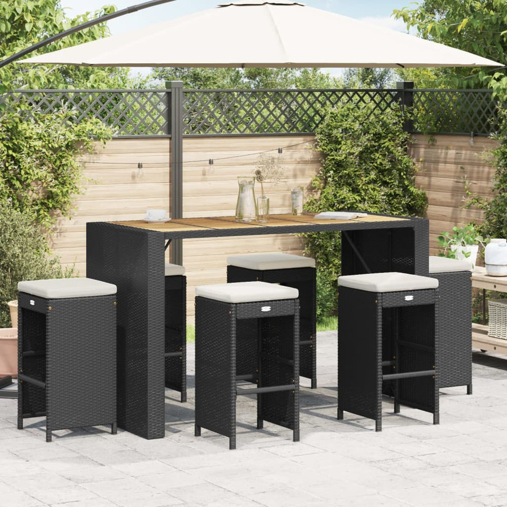 Garten Barhocker Set mit Kissen, 6 Stk, Schwarz