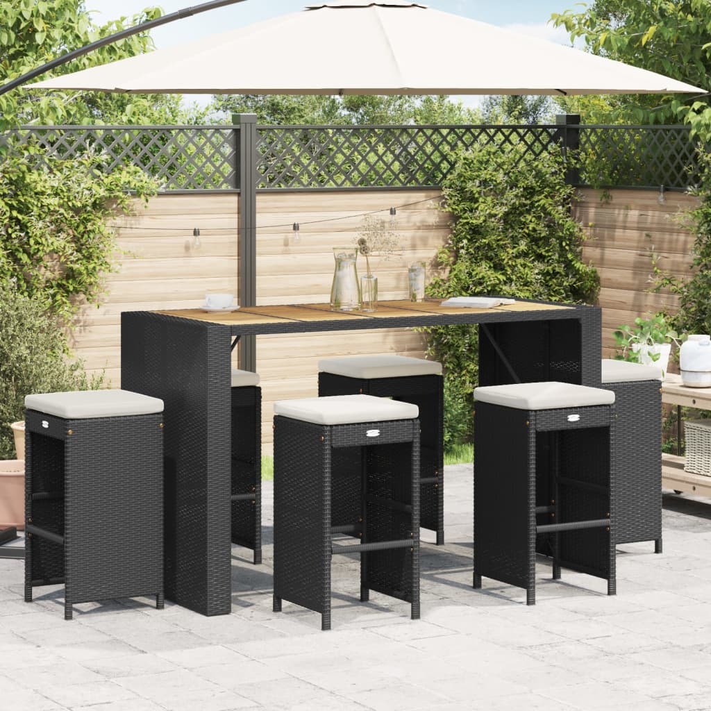 Garten Barhocker Set mit Kissen, 6 Stk, Schwarz