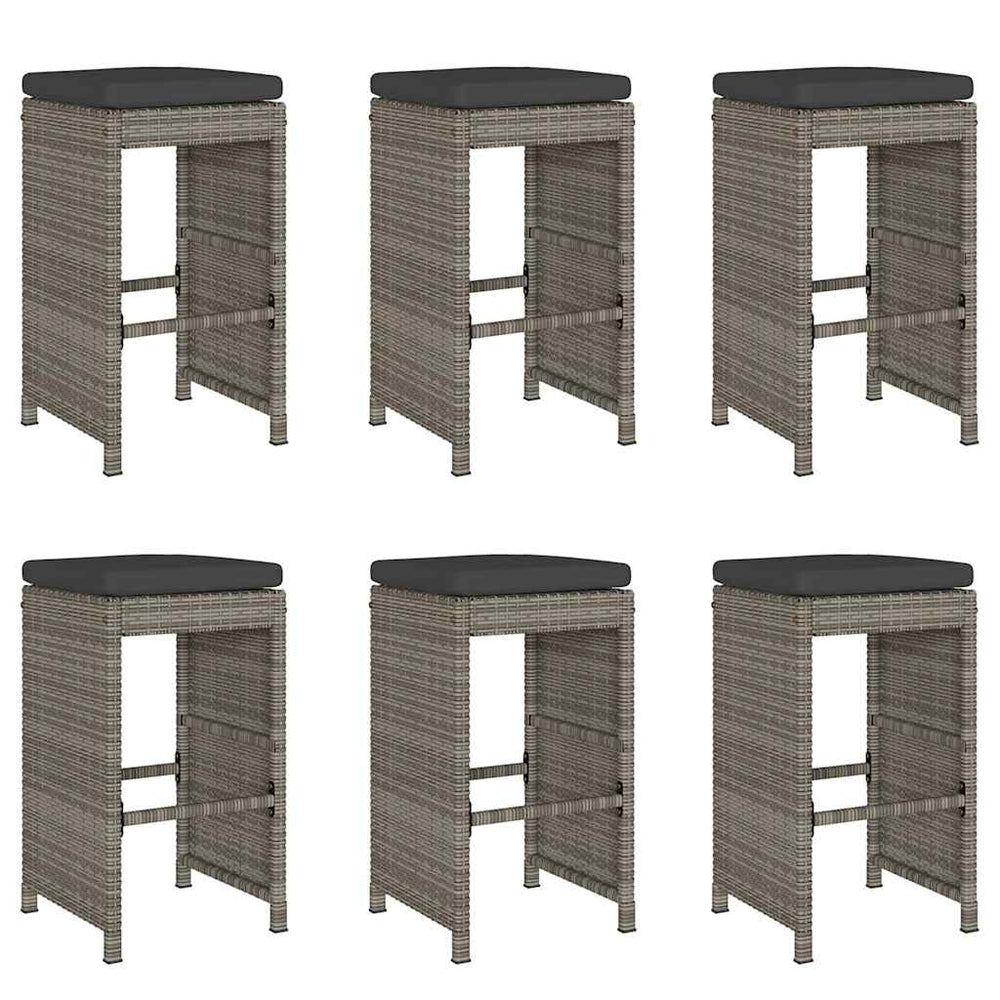 Garten Barhocker 6er Set Grau Poly Rattan