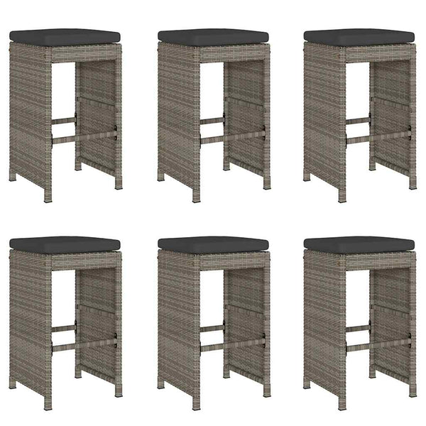 Garten Barhocker 6er Set Grau Poly Rattan
