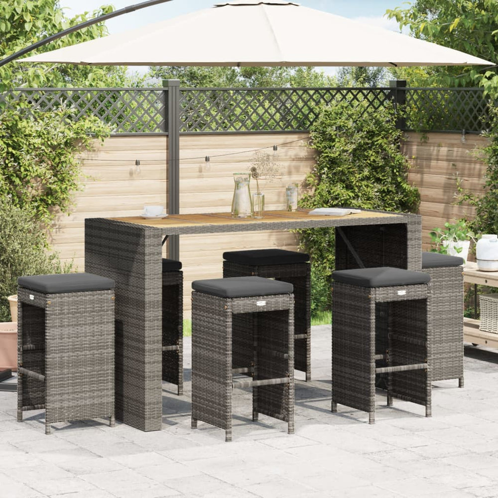 Garten Barhocker 6er Set Grau Poly Rattan