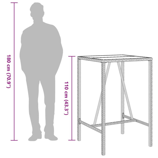 Garten Bartisch Braun Poly Rattan 70x70x110cm