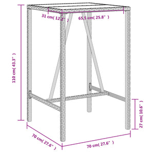 Garten Bartisch Braun Poly Rattan 70x70x110cm