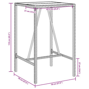 Garten Bartisch Grau Poly Rattan 70x70x110cm