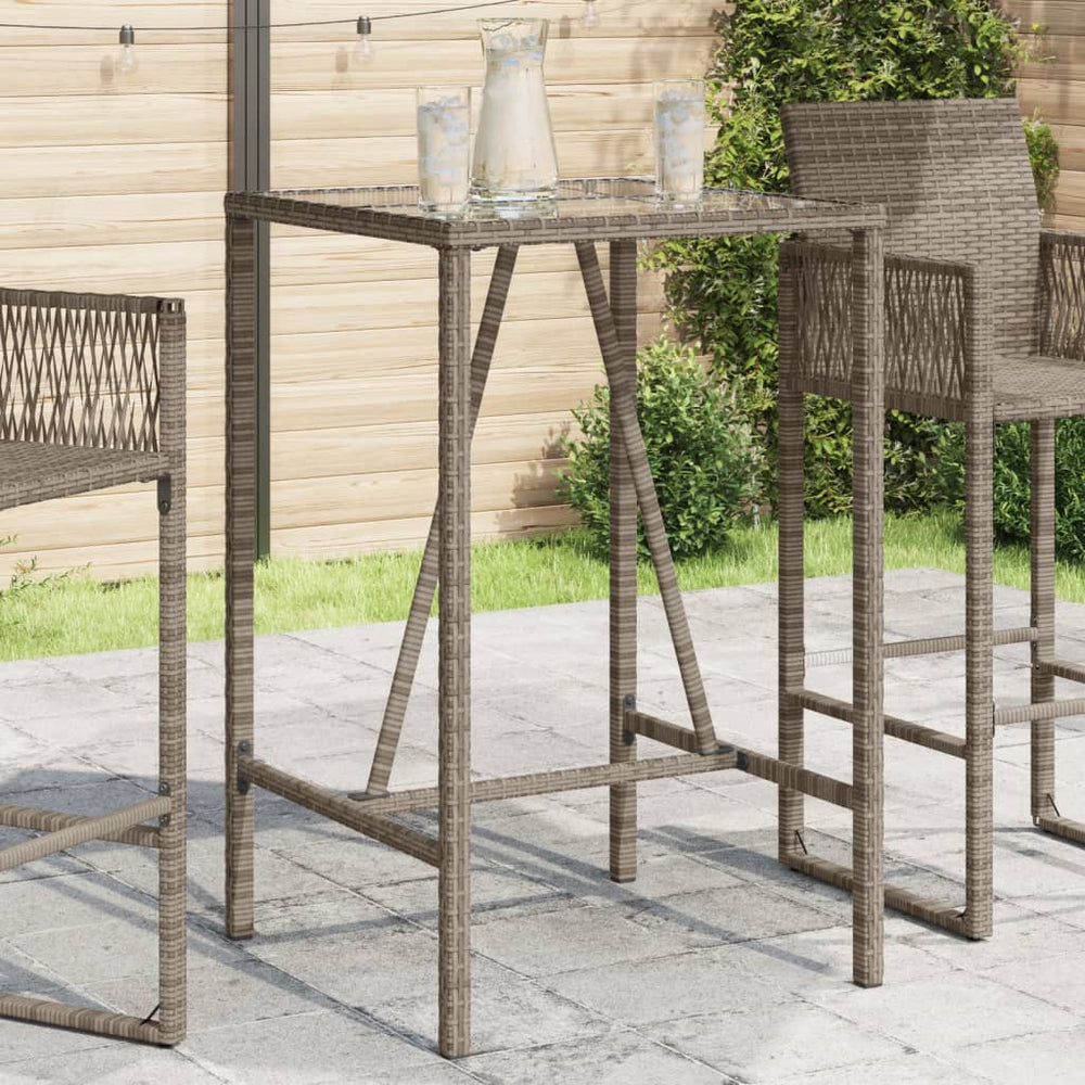 Garten Bartisch Grau Poly Rattan 70x70x110cm
