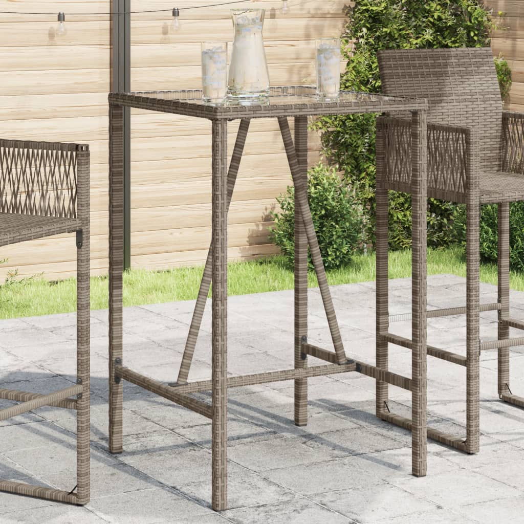 Garten Bartisch Grau Poly Rattan 70x70x110cm