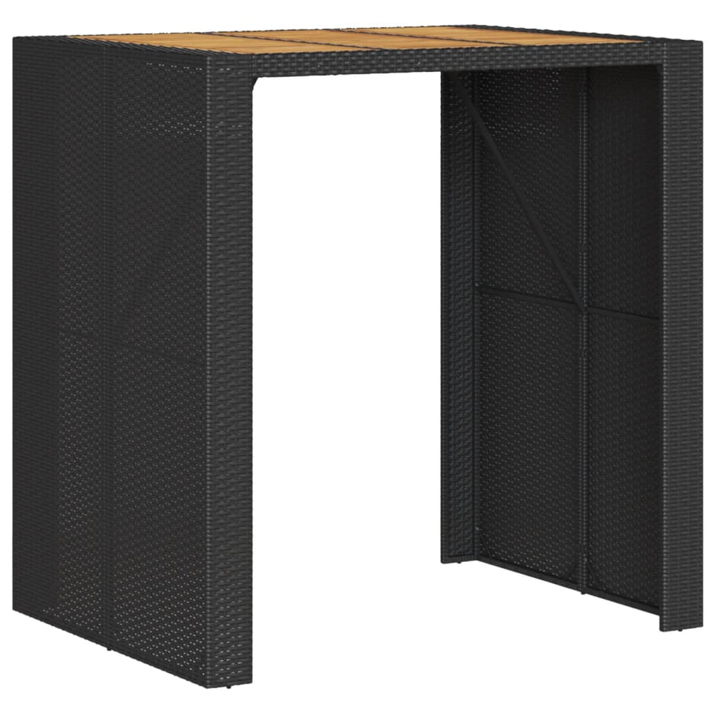 Schwarzer Garten Bartisch Polyrattan mit Holzplatte