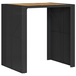 Schwarzer Garten Bartisch Polyrattan mit Holzplatte