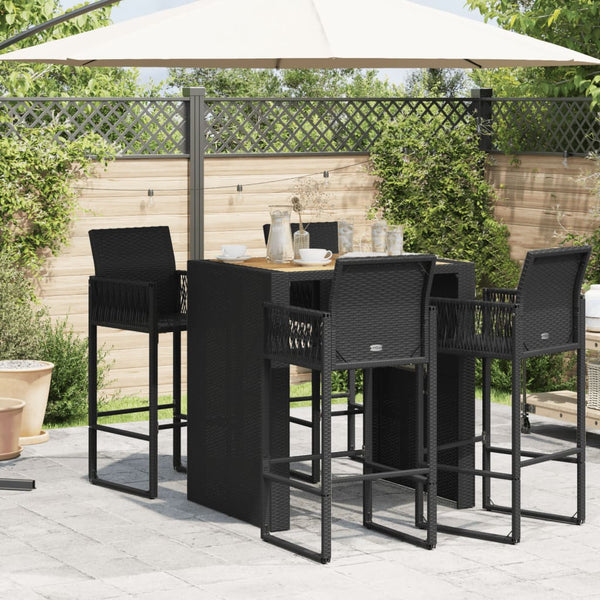Schwarzer Garten Bartisch Polyrattan mit Holzplatte