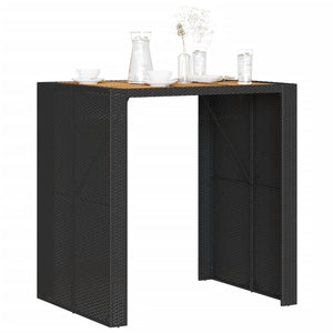 Schwarzer Garten Bartisch Polyrattan mit Holzplatte