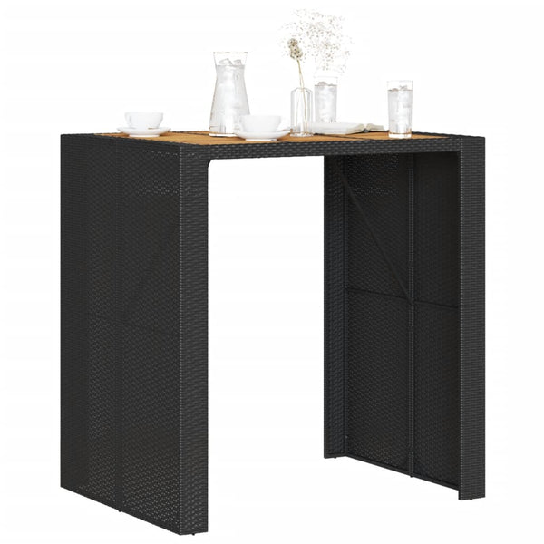 Schwarzer Garten Bartisch Polyrattan mit Holzplatte