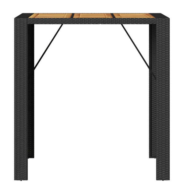 Schwarzer Garten Bartisch Polyrattan mit Holzplatte