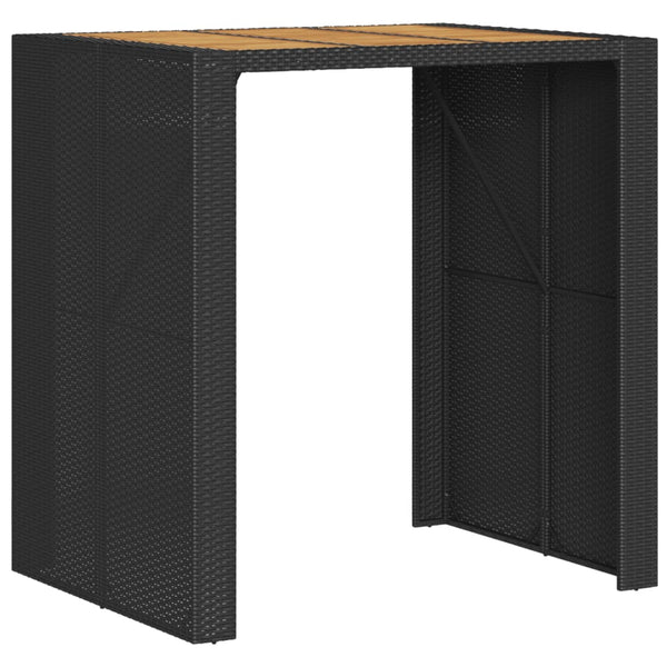 Schwarzer Garten Bartisch Polyrattan mit Holzplatte