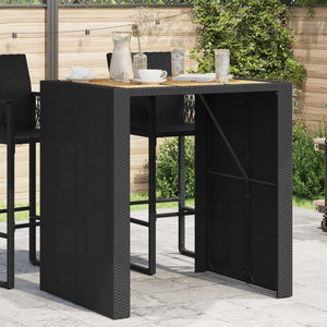 Schwarzer Garten Bartisch Polyrattan mit Holzplatte