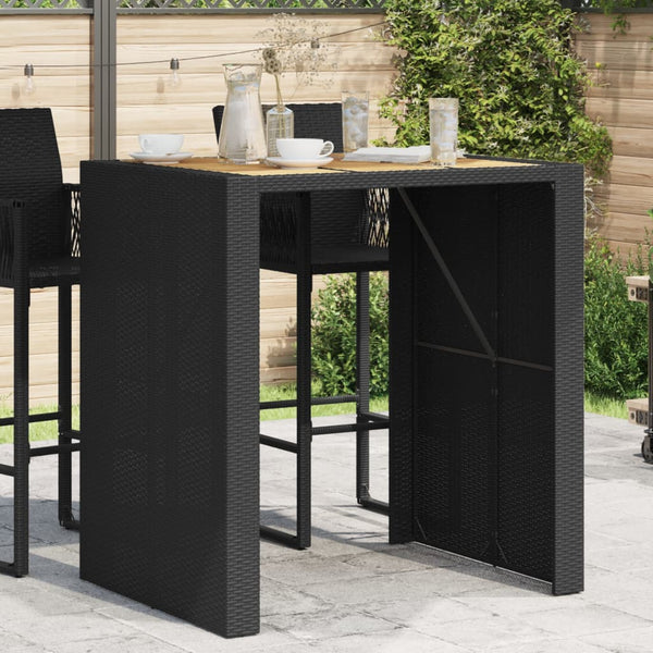 Schwarzer Garten Bartisch Polyrattan mit Holzplatte