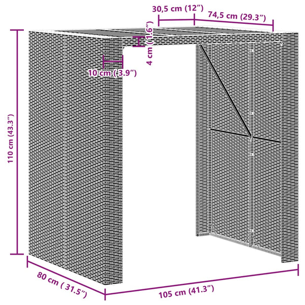 Garten Bartisch Grau Polyrattan 105x80x110 cm