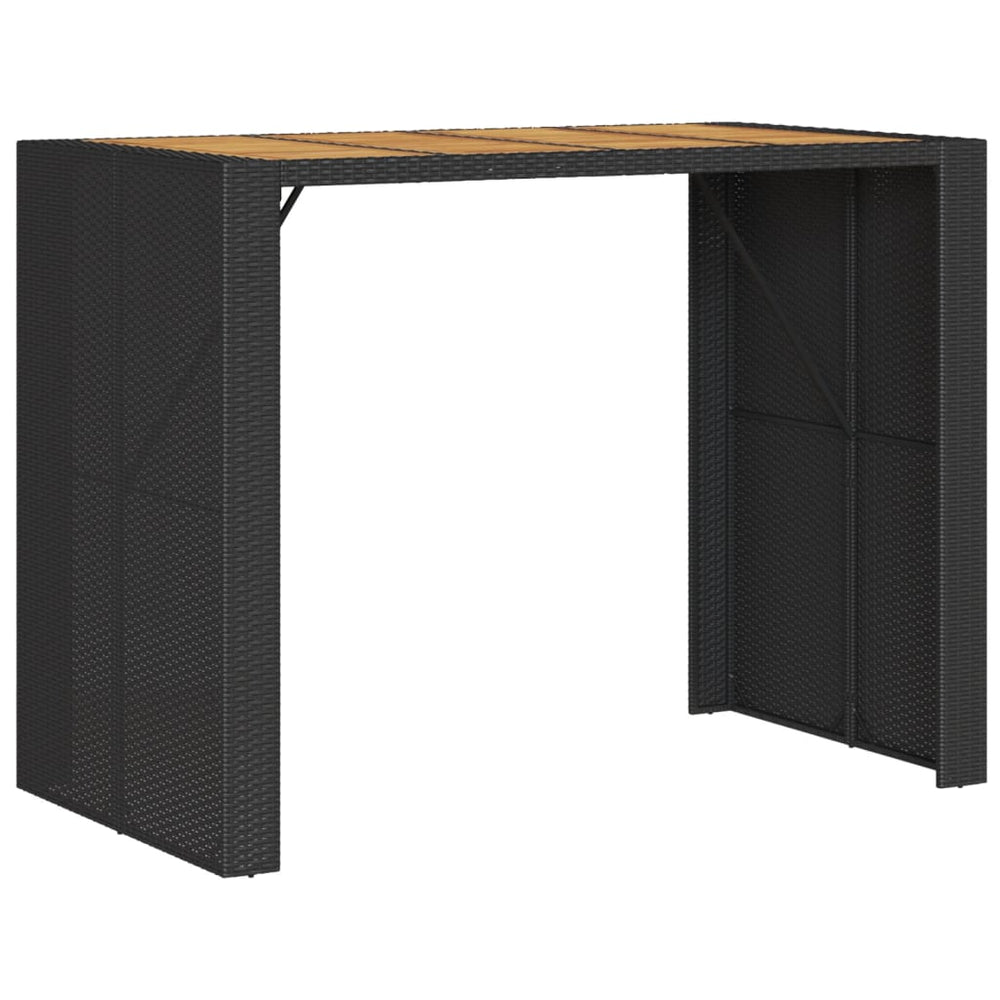 Schwarzer Polyrattan Bartisch mit Holzplatte 145x80x110 cm