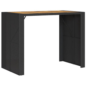 Schwarzer Polyrattan Bartisch mit Holzplatte 145x80x110 cm