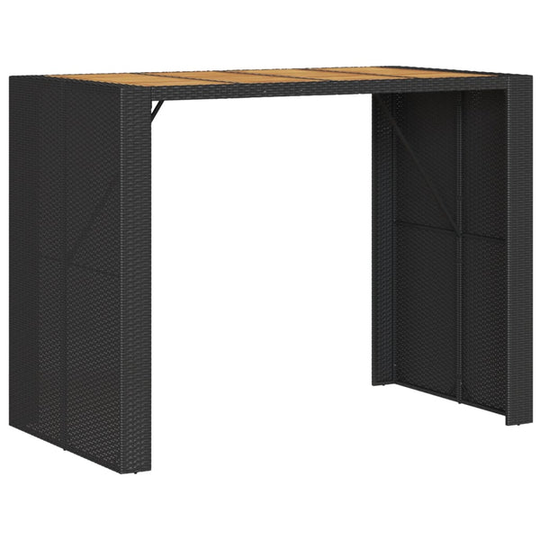 Schwarzer Polyrattan Bartisch mit Holzplatte 145x80x110 cm