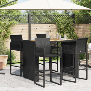 Schwarzer Polyrattan Bartisch mit Holzplatte 145x80x110 cm
