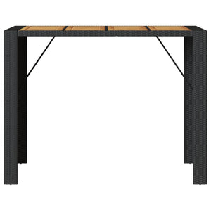 Schwarzer Polyrattan Bartisch mit Holzplatte 145x80x110 cm