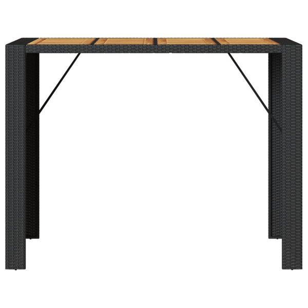 Schwarzer Polyrattan Bartisch mit Holzplatte 145x80x110 cm