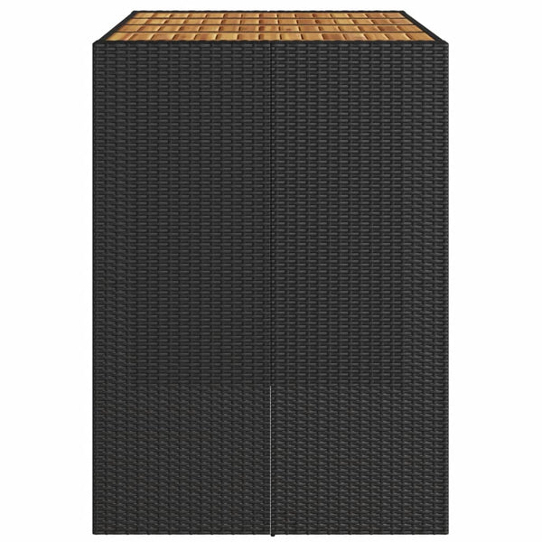 Schwarzer Polyrattan Bartisch mit Holzplatte 145x80x110 cm