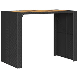 Schwarzer Polyrattan Bartisch mit Holzplatte 145x80x110 cm