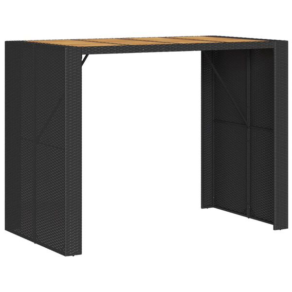 Schwarzer Polyrattan Bartisch mit Holzplatte 145x80x110 cm