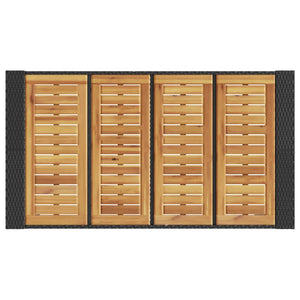 Schwarzer Polyrattan Bartisch mit Holzplatte 145x80x110 cm