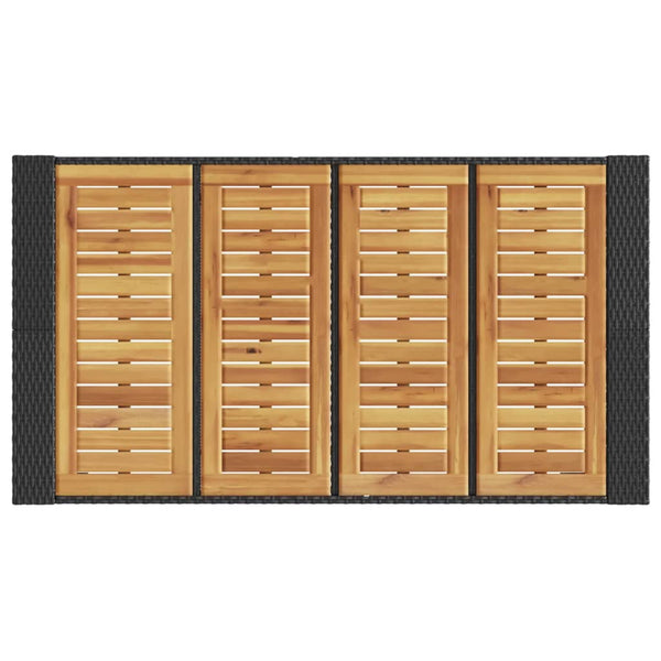 Schwarzer Polyrattan Bartisch mit Holzplatte 145x80x110 cm