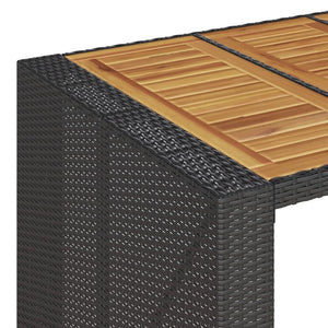 Schwarzer Polyrattan Bartisch mit Holzplatte 145x80x110 cm