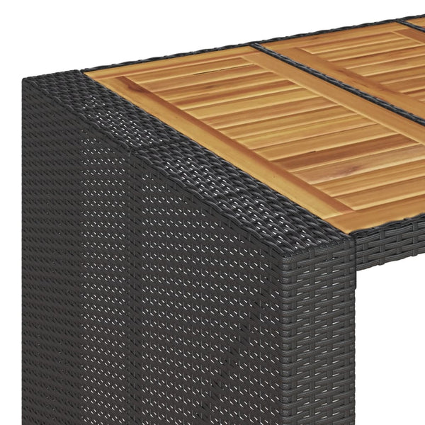 Schwarzer Polyrattan Bartisch mit Holzplatte 145x80x110 cm