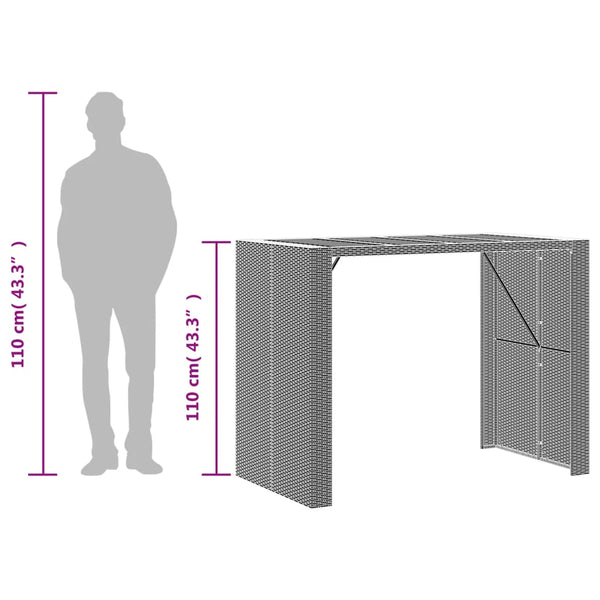 Schwarzer Polyrattan Bartisch mit Holzplatte 145x80x110 cm