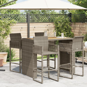 Garten Bartisch Grau Polyrattan mit Holzplatte