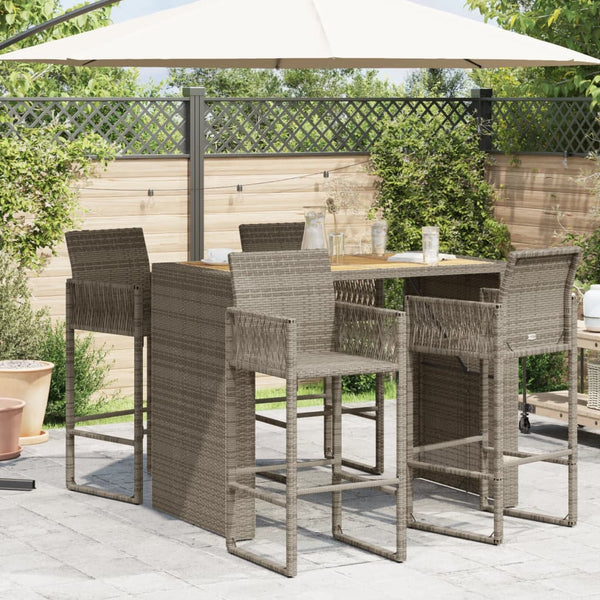 Garten Bartisch Grau Polyrattan mit Holzplatte