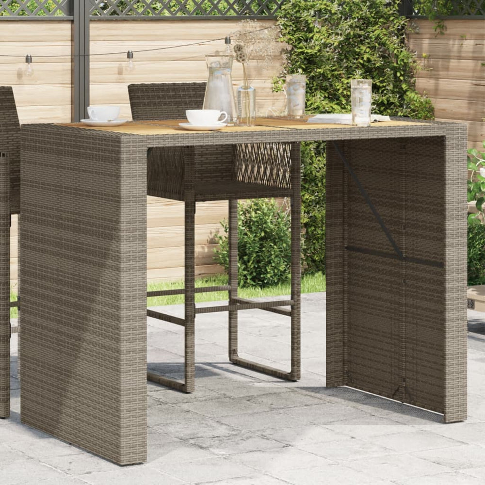 Garten Bartisch Grau Polyrattan mit Holzplatte