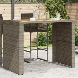 Garten Bartisch Grau Polyrattan mit Holzplatte