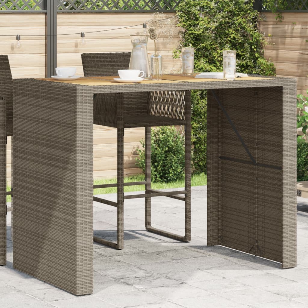 Garten Bartisch Grau Polyrattan mit Holzplatte