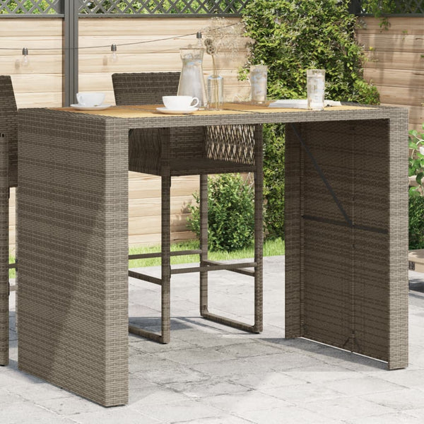 Garten Bartisch Grau Polyrattan mit Holzplatte