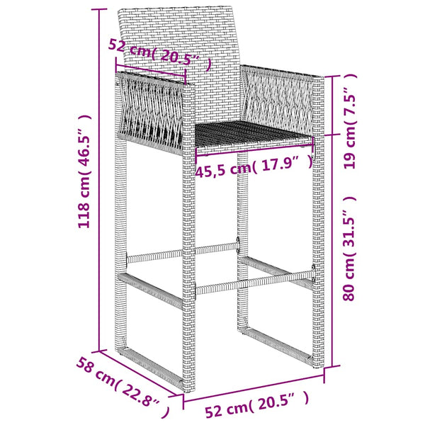Garten Barhocker Grau Poly Rattan 2er Set