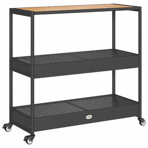 Barwagen Schwarz Poly Rattan Akazie