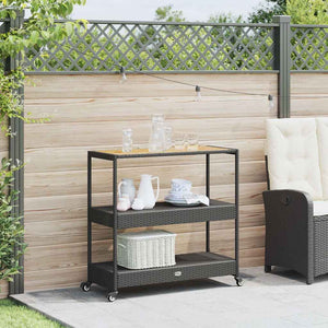 Barwagen Schwarz Poly Rattan Akazie