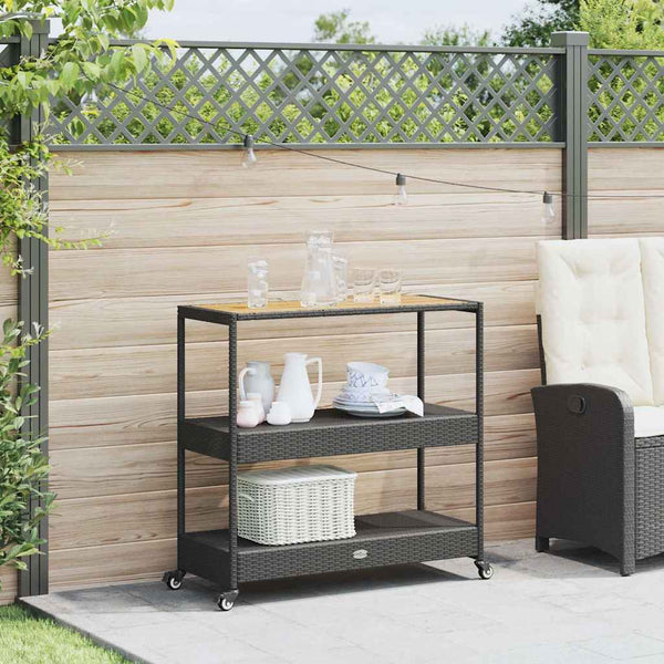 Barwagen Schwarz Poly Rattan Akazie