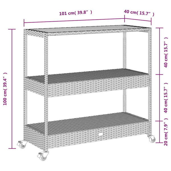 Barwagen Schwarz Poly Rattan Akazie